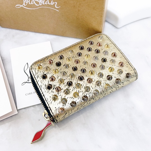 Authentic Christian Louboutin RARE Metallic Tri Toned Compact Zip Card Wallet - Picture 2 of 13